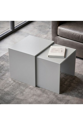 Modern Metal Zigon Sehpa Seti Minimal Tasarım İç İçe Geçen Yan Sehpa 2 Li Set Gri