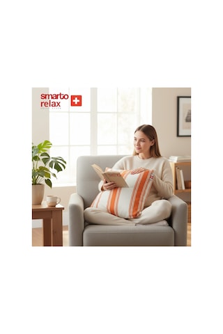 Smarto Relax Içi Dolgulu Kırlent 45x45 Cm Kare Salon & Berjer Kırlenti - Smr-kır-018 Beyaz - Turuncu