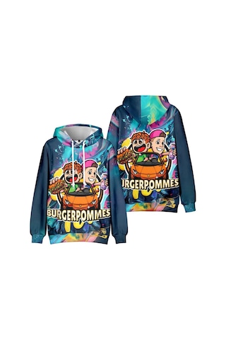 Burgerpommes Hayranları İçin 10 Renk Moda Icrimax Grafik Baskılı Sweatshirt Açık Hava Sporu Cosplay Kazaklar Kapşonlu Cosplay Kostümü Lacivert