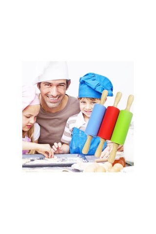 Novahub Kırmızı 2 Adet Küçük Merdaneler Çocuk Dıy Pişirme Aracı Gıda Sınıfı Silikon Yapışkan Ol Ahşap Saplı Pürüzsüz Kenar Oklava