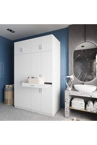 Megan Çamaşır Ve Kurutma Makinesi Dolabı Banyo Dolabı Beyaz Beyaz