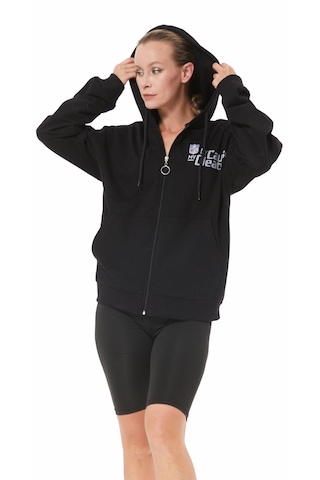 Siyah Kanguru Cep Nfl Baskılı Fermuarlı Sweatshirt Siyah