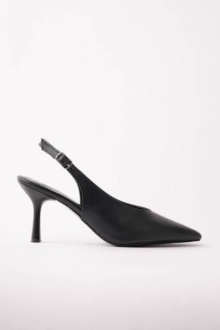 Esatsani Siyah Cilt Deri Sivri Burun Arka Açık 9 Cm Topuk Vısıon Stiletto Kadın Ayakkabı Siyah Cilt Deri