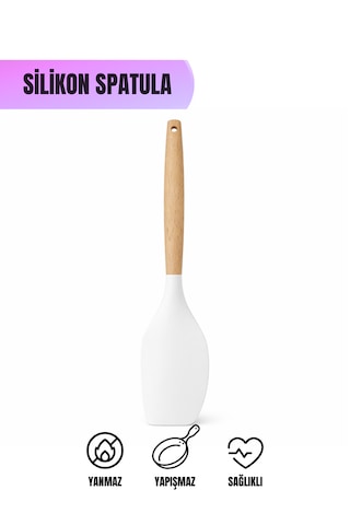Silikon Sıyırma Spatulası Isıya Dayanıklı Yapışmaz Kazıyıcı Ve Karıştırıcı Mutfak Spatulası Beyaz