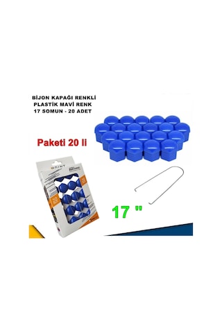 Renkli Bijon Kapağı Plastik Mavi Renk Altıgen 17 Mm Bijon Uyumlu 20 Adet
