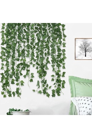 12 Adet 240 Cm Yapay Sarmaşık Damarlı Yaprak, Doğal Görünümlü Dekoratif Yapay Bitki, Bahçe, Balkon, İç Ve Dış Mekan Ev Dekoru, Doğalgaz Borusu Süsü, Peyzaj Ve Organizasyon Dekorasyonu Diğer