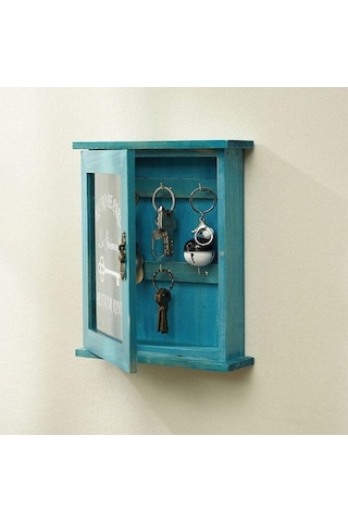 Novahub Ahşap Anahtar Kutusu, Pastoral Tarzı, Mavi, Kahverengi, 25x21x6cm, Ev Depolama, Anahtar Kancaları, Duvar Dekorasyonu Mavi