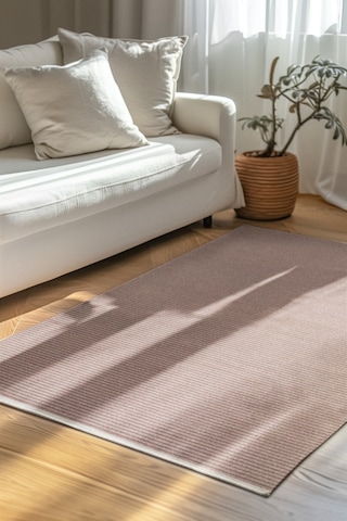 Lidya Bukle Jüt Çizgili Halı Kaydırmaz, Kadife Hissi, Kolay Temizlik, Antibakteriyel, Modern Kahverengi