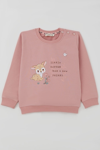 Breeze Kız Çocuk Sweatshirt Dostluk Temalı Sevimli Hayvancıklar Baskılı 1.5-5 Yaş , Gülkurusu