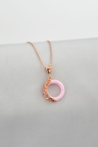 Papatya Silver 925 Ayar Gümüş Rose Kaplama Ejderha Desenli Pembe Simit Kolye