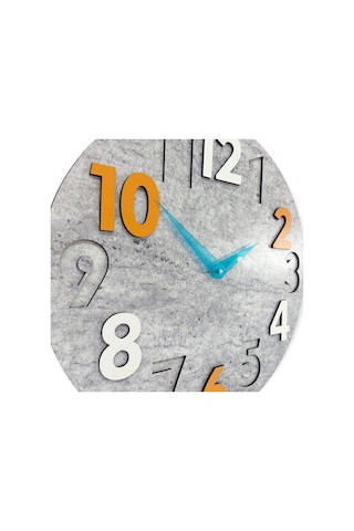 CajuArt Modern Yuvarlak Gri Desen Turuncu Beyaz 40 cm Duvar Saati Turuncu