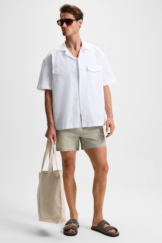 Grimelange TERO Erkek %100 Pamuk Apaj Yaka Kısa Kollu Flamlı Oxford Comfort Fit Hawaii Beyaz Gömlek
