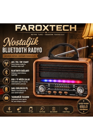 Faroxtech Nostaljik Bluetooth Radyo Am/fm/sw 3 Bant, Usb/tf Kart, Tws Ve Şarj Edilebilir Taşınabilir Retro Radyo Faroxtech Nostaljik Bluetooth Radyo Am/fm/sw 3 Bant, Usb/tf Kart, Tws Ve Şarj Edilebilir Taşınabilir Retro Radyo