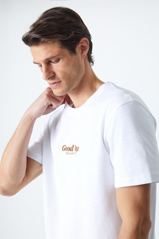 Grimelange Roll Erkek Baskı Detaylı %100 Organik Pamuklu Comfort Fit Beyaz T-shirt Beyaz