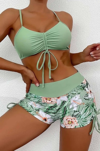 Angelsin Büzgü Ayarlı Baskılı Deniz Şortu Bikini Alt Yeşil