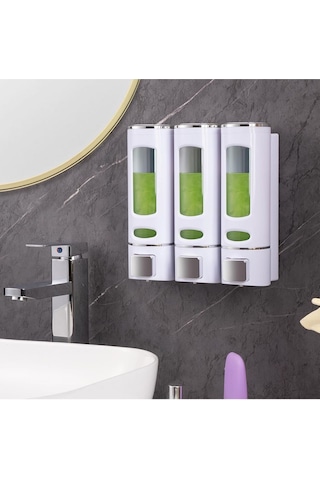 Dln Shop 3'lü Set: 400 Ml Plastik Sıvı Sabunluk Duş Jeli Şampuan Şişesi Otel, Banyo, Mutfak Beyaz