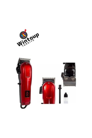 Wintoup Kablosuz Şarjlı Dijital Göstergeli Saç Sakal Tıraş Makinesi Beyaz - Kırmızı