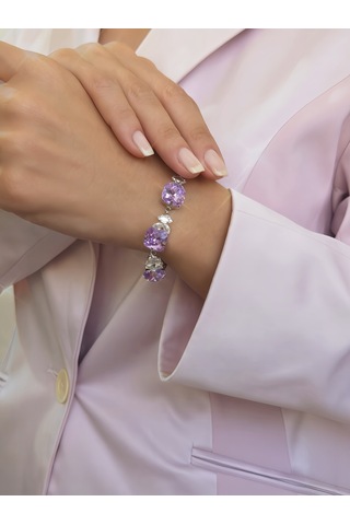 Kare Baget Model Kristal Lila Renkli Pirinç Bileklik Mor