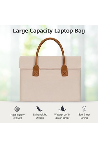 Pazly Taşınabilir Dizüstü Bilgisayar Çantası, Oxford Kumaş, Sıçrama Geçirmez, 34x24x3cm, Bej Renk, İş Ve Okul Kullanımı İçin Bej