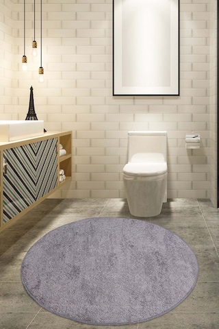 Nova Gri Yuvarlak 160x160 Cm Büyük Ebat Banyo Halısı Kaymaz Taban Gri