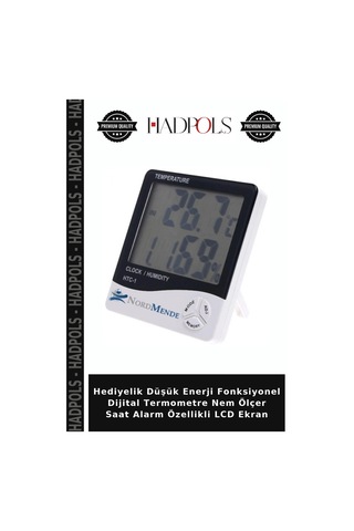 Hediyelik Düşük Enerji Fonksiyonel Dijital Termometre Nem Ölçer Saat Alarm Özellikli Lcd Ekran