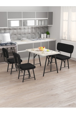 Hayat 70x110 Efes Mutfak Masası, Mutfak Masası Takımı, Yemek Masası, 2 Sandalye 1 Bench - Siyah Siyah
