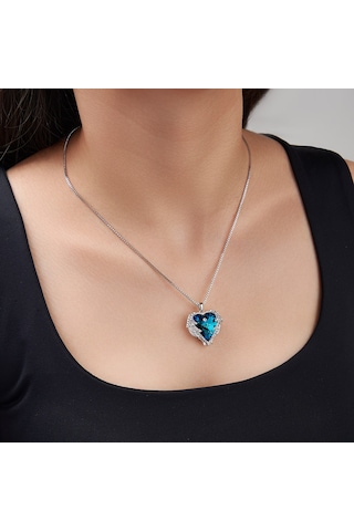 Monemel Kristal Taşlı Kalp Kolye Altın Kaplama N0836 Gümüş - Rodyum