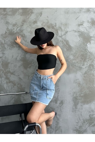 Kaizer Denim Kot Mini Etek Mavi