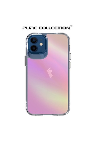 Bix iPhone Uyumlu 12 Pure Rainbow Renk Geçişli Şeffaf Kılıf Çizilmeye Dayanıklı Darbe Emici Parmak İzi Önleyici Pembe