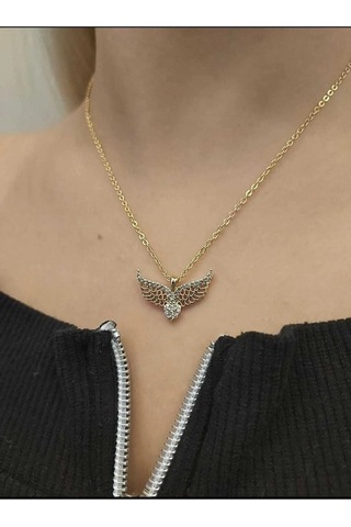 Ervanur Zirkon Taşlı Melek Kanatlı Kalp Kolye Altın