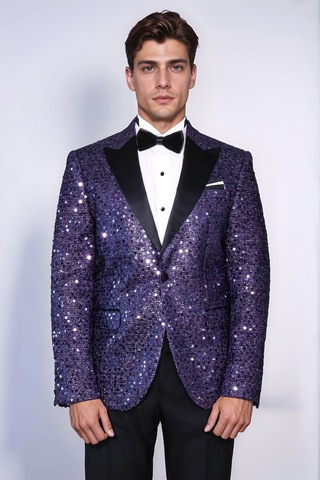 Pul Desenli Mor Damatlık Ceket - Wessi Purple