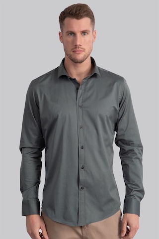 Tudors Slim Fit Dar Kesim Likralı Düz Saten Erkek Gömlek-19935 Yeşil