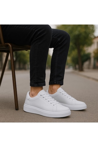 Erkek Beyaz Tabanlı Bağcıklı Spor Sneaker Ayakkabı -639 Beyaz