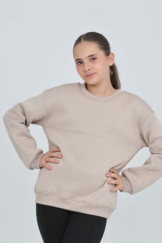 Toontoy Kız Çocuk Relax Fit Bisiklet Yaka Düşük Omuz Sweatshirt Bej