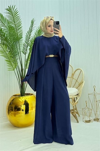 Neşeli Butik Kadın Pelerinli Kemer Detaylı Tesettür Tulum Nms061 Saks
