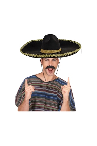 Sombrero Meksika Şapkası Mariachi Altın Şeritli Yetişkin Boy +0