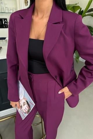 Sırt Dantel Detay Premium Takım Elbise 10031 Mürdüm