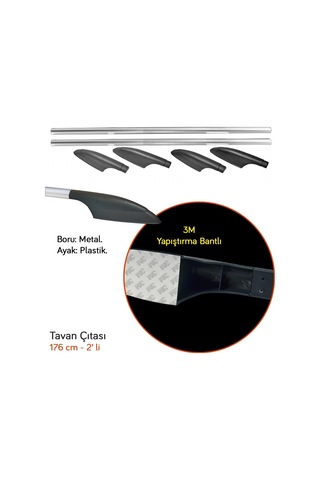 Carub Yan Tavan Çıtası Metal Silver 176 Cm 2 Li Br0761032