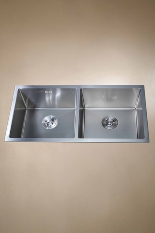 Han Serisi %100 Krom 82x45 İki Göz Paslanmaz Mutfak Eviyesi, Mutfak Lavabosu Sifon Dahil Silver