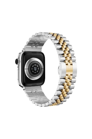 Apple Uyumlu Watch 2/3/4/5/6/7/8/se/ultra 38 40 41mm Çelik Baklalı Metal Kordon Gümüş Gold