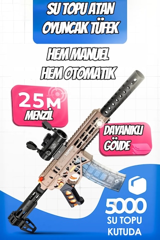 Mk6 Su Topu Atan Oyuncak Tüfek Gel Blaster 71 Cm Büyük Boy Hem Otomatik Hem Manuel Bej