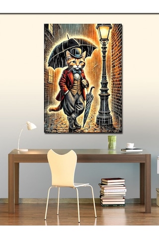 Kanvas Tablo Sokak Lambası Altında Kedi 50cmx70cm