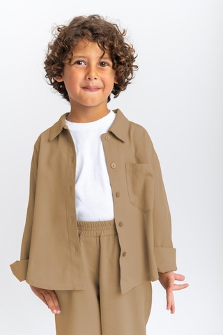 Oliventhekid Unisex Balon Pantolon Gömlek Takım Kahverengi Kahverengi