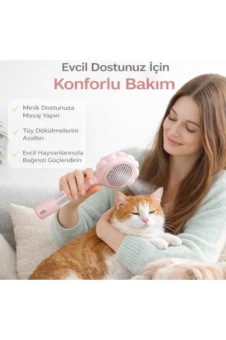 Spreyli Kedi Köpek Tüy Toplama Fırçası - Su Hazneli Kendinden Temizlemeli Tarak - Paslanmaz Çelik Uçlu - Masaj Et