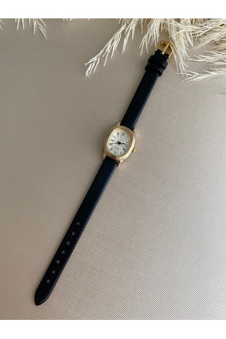Esrada Quartz Retro Minimal Vintage Deri Kordon Kadın Kol Saati Gold
