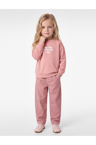 Koton Viskon Karışımlı Bisiklet Yaka Uzun Kollu Baskılı Sweatshirt Pembe 7wmg10049ak Gül
