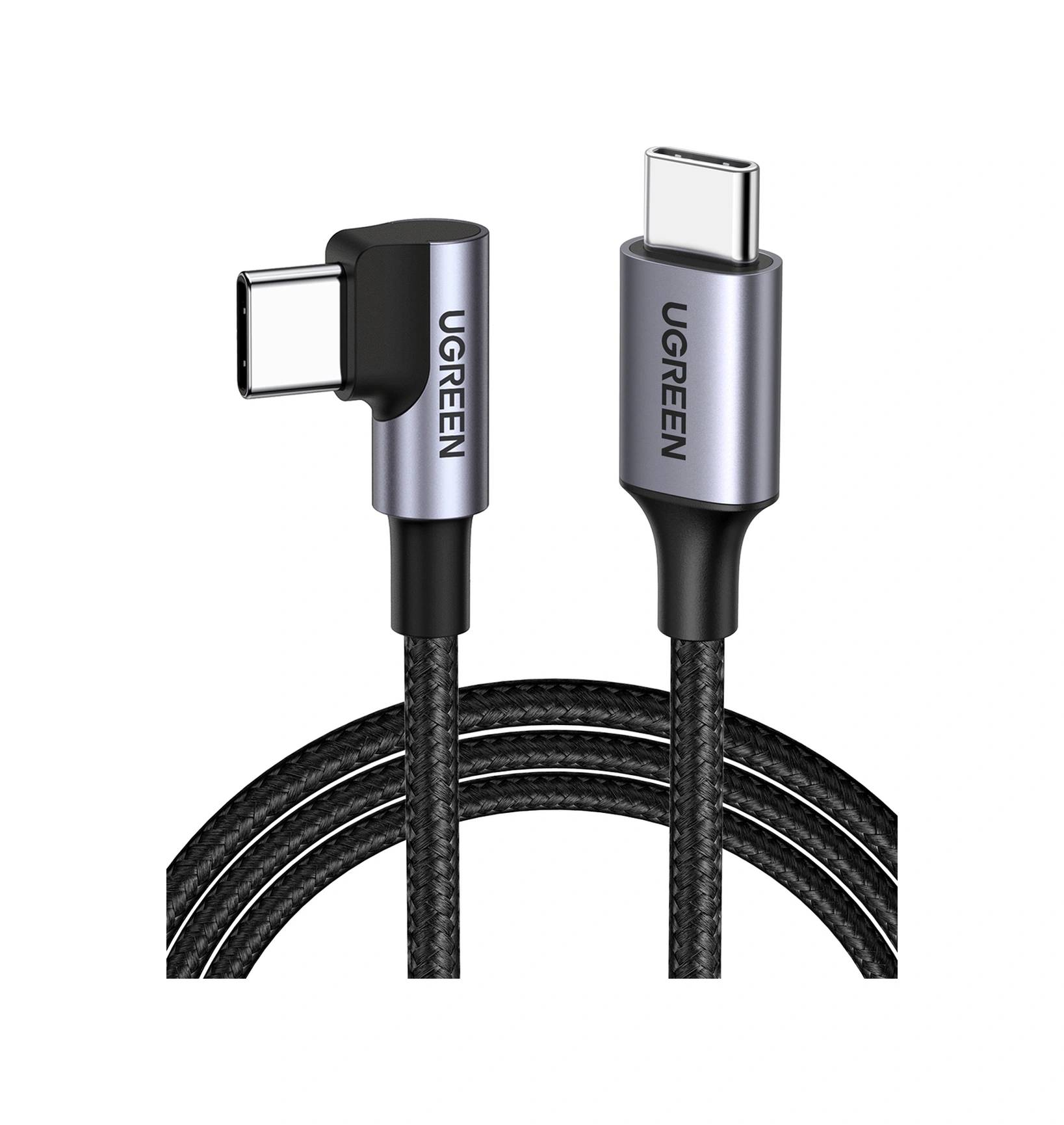 Ugreen Usb-c 60w 3a Qc Pd 90 Derece Örgülü Hızlı Şarj Kalosu, 2 Metre, Siyah, 50125 -
