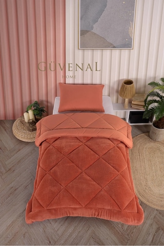 Güvenal Elite Wellsoft Tek Kişilik Çift Taraflı Yastık Kılıflı Lüx Yorgan Seti Yorgan Uyku Seti Çeyiz Turuncu