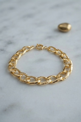 Pirinç Gold Renk Yıldız İşleme Zincirli Kadın Bileklik 5886 Mh-hs2104-8325 Altın