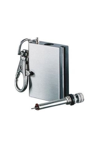 Benzinli Kibrit Çakmak Magnezyum Çubuklu Anahtarlıklı Benzinli Metal Kibrit Gümüş